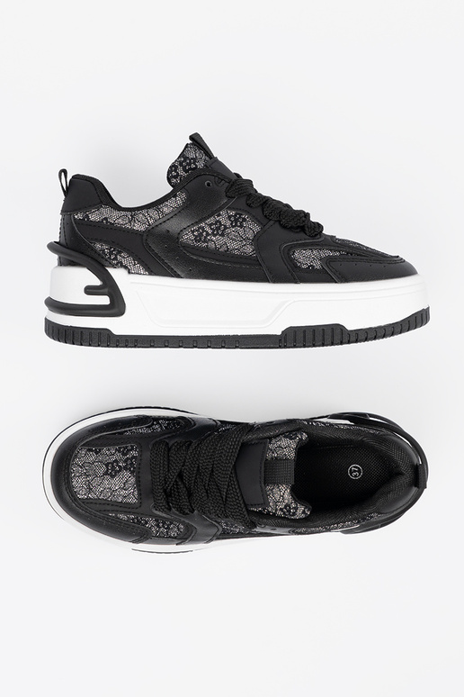 Zwart-witte dames sneakers met veters Zwart-witte dames sneakers met veters