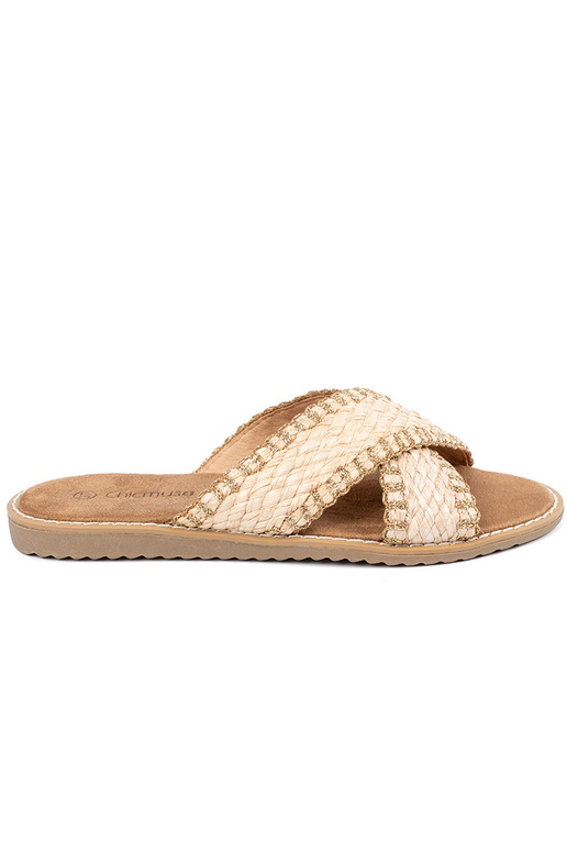 Zandkleurige dames gevlochten slippers