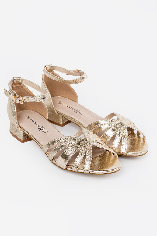 Elegante gouden sandalen op een lage hak Elegante gouden sandalen op een lage hak