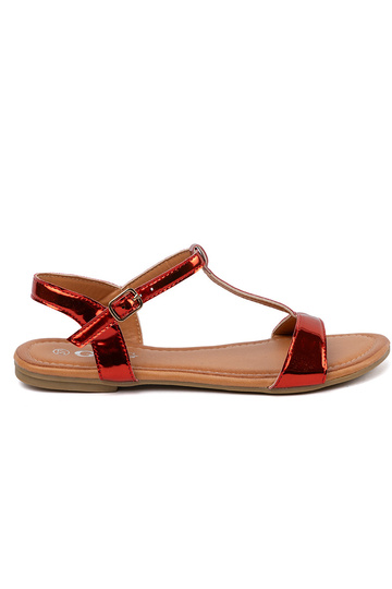 Dames rode sandalen op een...