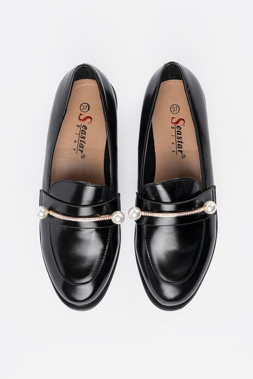 Zwarte lak leren moccasins met parels