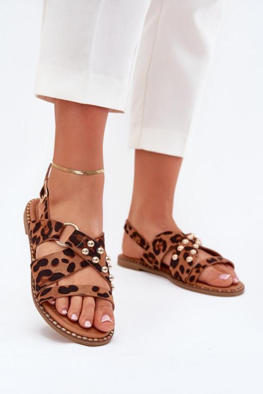 Dames sandalen met brede hakken Ze gouden kleurmi Studs met luipaardbontpatronen Zanira Dames sandalen met brede hakken Ze gouden kleurmi Studs met luipaardbontpatronen Zanira
