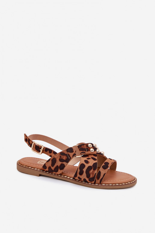Dames sandalen met brede hakken Ze gouden kleurmi Studs met luipaardbontpatronen Zanira Dames sandalen met brede hakken Ze gouden kleurmi Studs met luipaardbontpatronen Zanira