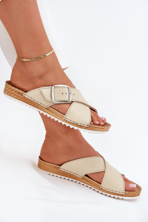 Leren pantoffels Dames met gespen Inblu VO0004GU beige Leren pantoffels Dames met gespen Inblu VO0004GU beige