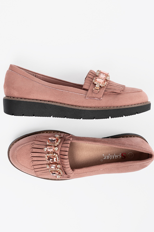 roze van suède Dames mocassins versierd met kristallen