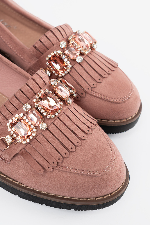 roze van suède Dames mocassins versierd met kristallen
