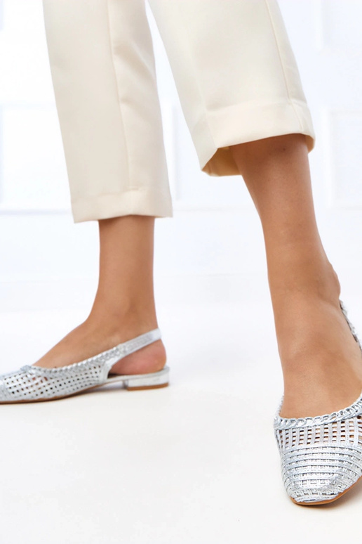 Zilveren open hiel ballerina's met...