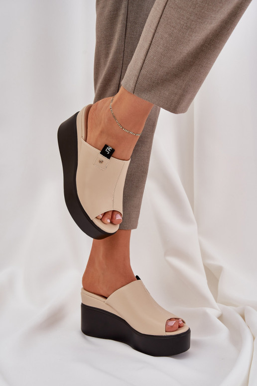 Slippers met platform I Koturnie Eko Leer beige Eridoria