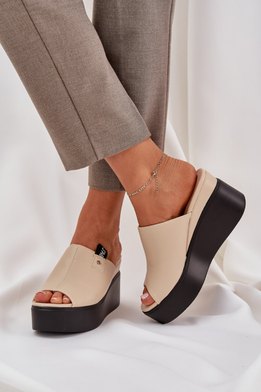 Slippers met platform I Koturnie Eko Leer beige Eridoria