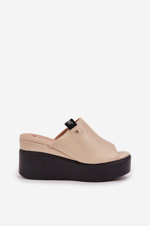 Slippers met platform I Koturnie Eko Leer beige Eridoria
