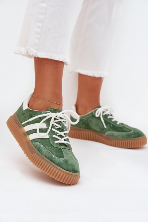 van suède Sneakers model schoenen Dames met platform groene kleur Venera van suède Sneakers model schoenen Dames met platform groene kleur Venera