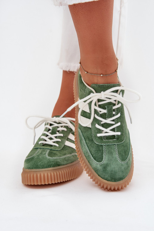 van suède Sneakers model schoenen Dames met platform groene kleur Venera van suède Sneakers model schoenen Dames met platform groene kleur Venera