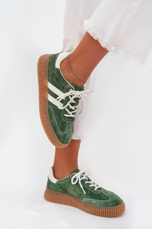 van suède Sneakers model schoenen Dames met platform groene kleur Venera van suède Sneakers model schoenen Dames met platform groene kleur Venera