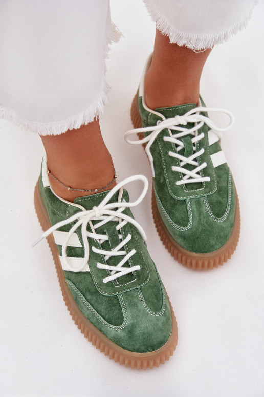 van suède Sneakers model schoenen Dames met platform groene kleur Venera van suède Sneakers model schoenen Dames met platform groene kleur Venera