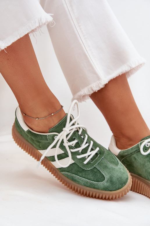 van suède Sneakers model schoenen Dames met platform groene kleur Venera van suède Sneakers model schoenen Dames met platform groene kleur Venera