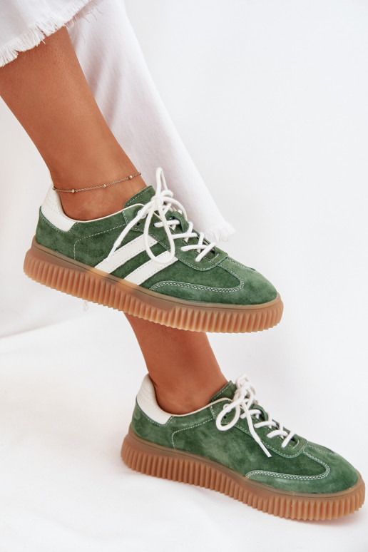 van suède Sneakers model schoenen Dames met platform groene kleur Venera van suède Sneakers model schoenen Dames met platform groene kleur Venera