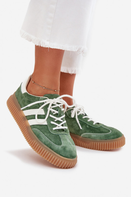 van suède Sneakers model schoenen Dames met platform groene kleur Venera van suède Sneakers model schoenen Dames met platform groene kleur Venera