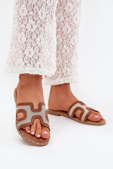 Bruine dames slippers met brede hakken Vereya