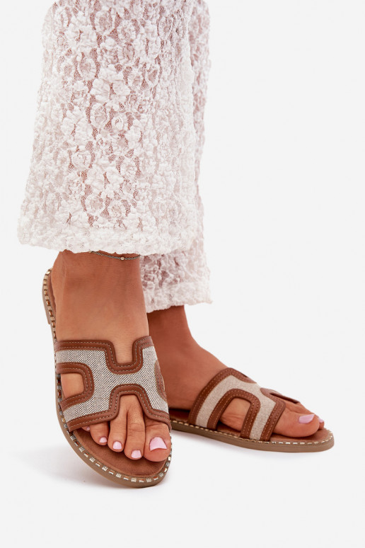 Damespantoffels met brede hakken bruine kleur Vereya