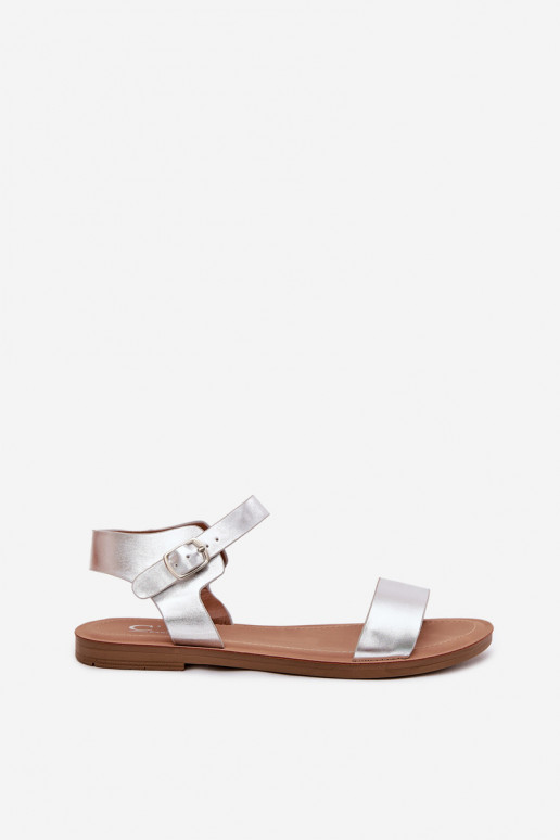 Dames sandalen met brede hakken Eko Leer zilvere kleur Kivara