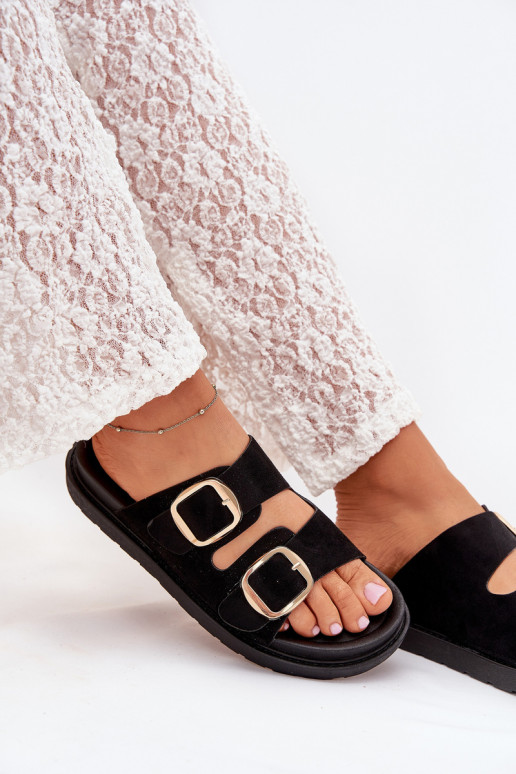 Damespantoffels met platform Ze gouden kleurmi met gespenmi zInart Verena