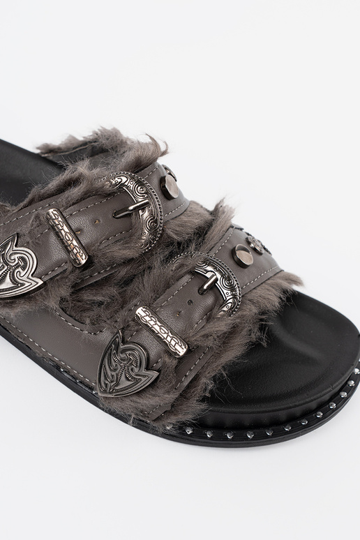 grijs slippers met bont i ćIniekami