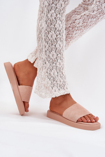 Damespantoffels met platform Z van eco-suèdeu roze Jorina 2