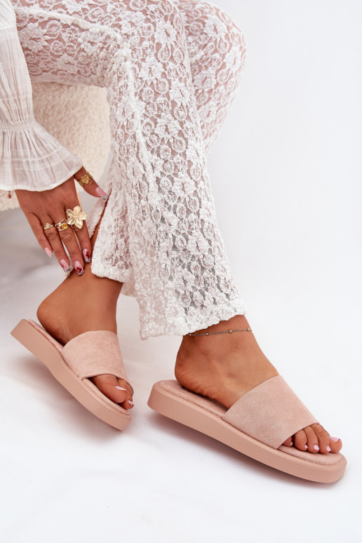 Damespantoffels met platform Z van eco-suèdeu roze Jorina