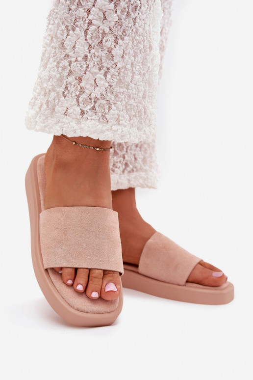 Damespantoffels met platform Z van eco-suèdeu roze Jorina