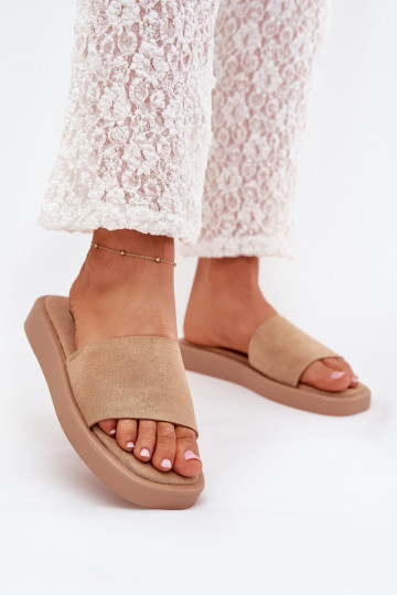 Damespantoffels met platform Z van eco-suèdeu beige Jorina