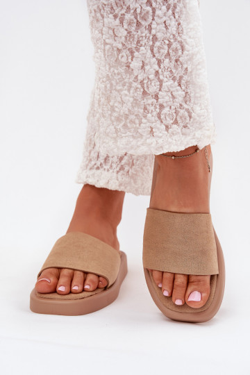 Damespantoffels met platform Z van eco-suèdeu beige Jorina 2