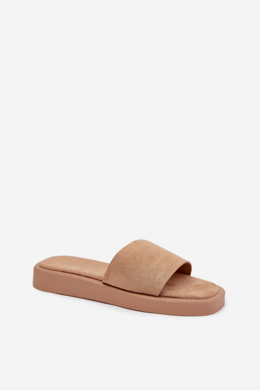 Damespantoffels met platform Z van eco-suèdeu beige Jorina