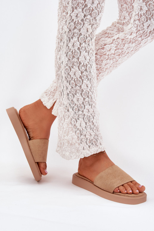 Damespantoffels met platform Z van eco-suèdeu beige Jorina