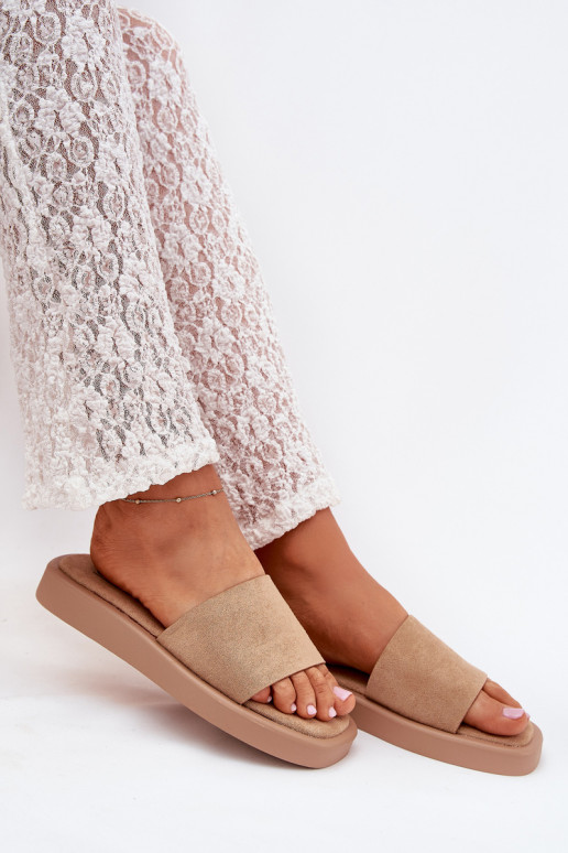 Damespantoffels met platform Z van eco-suèdeu beige Jorina