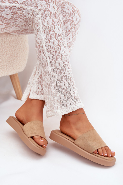 Damespantoffels met platform Z van eco-suèdeu beige Jorina