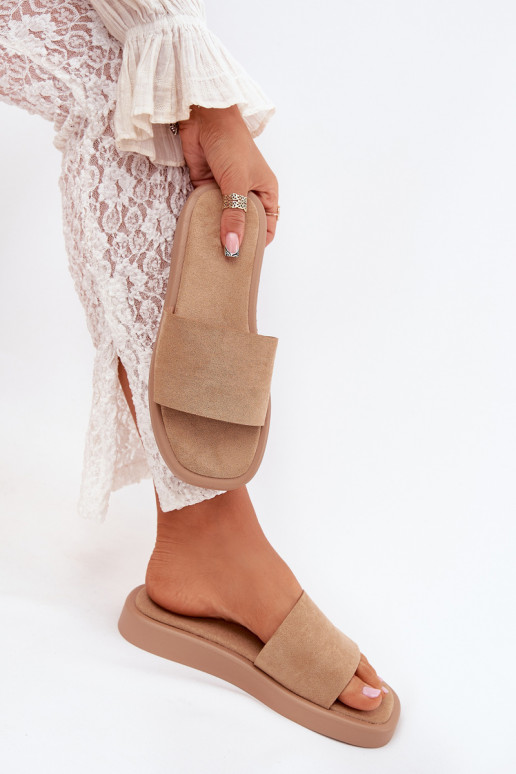 Damespantoffels met platform Z van eco-suèdeu beige Jorina