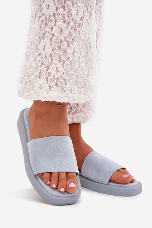 Damespantoffels met platform Z van eco-suèdeu LichtblauIn Jorina