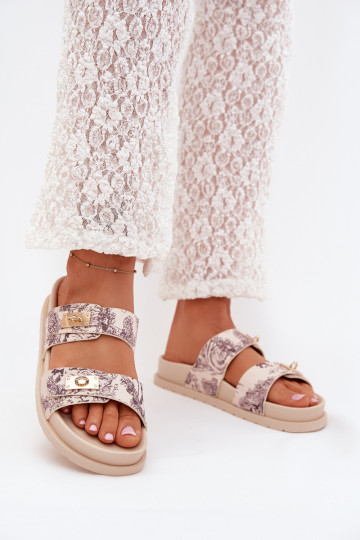 Met patroon Damespantoffels met platform beige Sorina