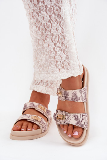 Met patroon Damespantoffels met platform beige Sorina 2