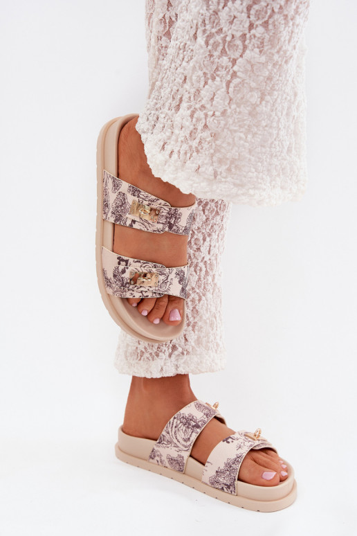 Met patroon Damespantoffels met platform beige Sorina