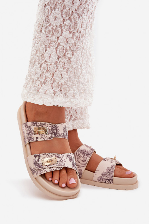 Met patroon Damespantoffels met platform beige Sorina