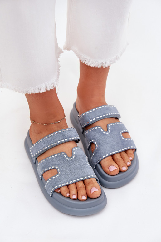 Damespantoffels Met Decoratie met platform blauIn Delyna