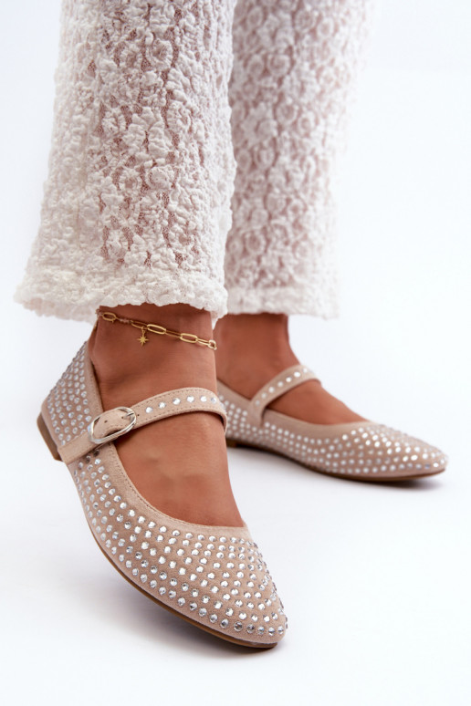 Eco Suède ballerina's in Ozdobione Met strass steentjes beige Tinara