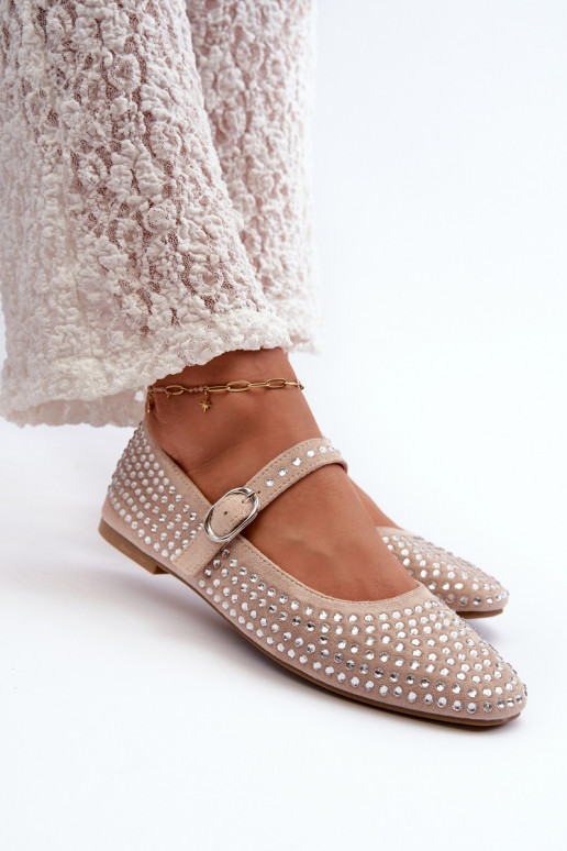 Eco Suède ballerina's in Ozdobione Met strass steentjes beige Tinara