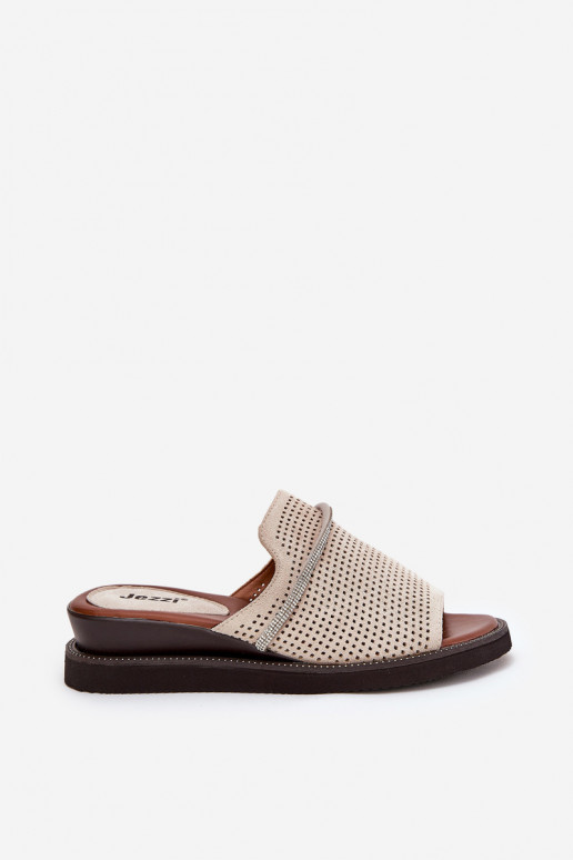 Damespantoffels Op de INig Met decoratieve streep beige TeriInes