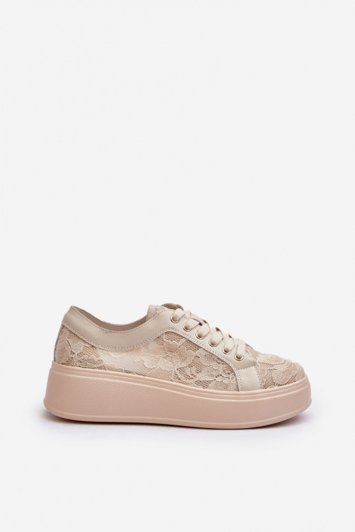 met kantmotieven Sneakers model schoenen Dames met platform S.Barski HY025 beige