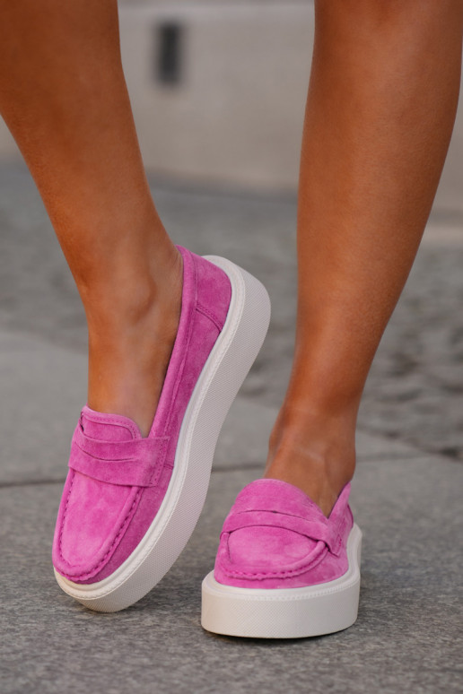 Vrouwen mocassins van suede met platform Vinceza 79535 roze kleur