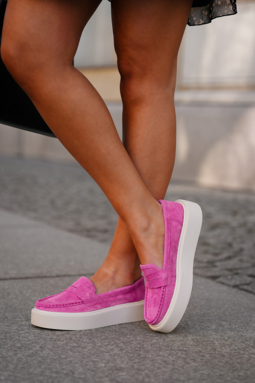 Vrouwen mocassins van suede met platform Vinceza 79535 roze kleur