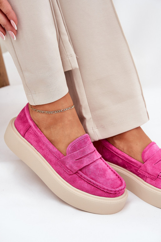 Vrouwen mocassins van suede met platform Vinceza 79535 roze kleur