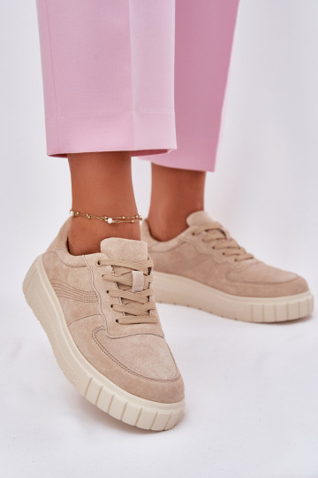 van suède Sneakers model schoenen Dames met platform beige RilInena 2